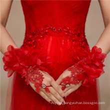Bordados vermelhos sem dedos de renda, impermeáveis, luvas de renda nupcial de casamento de alta qualidade